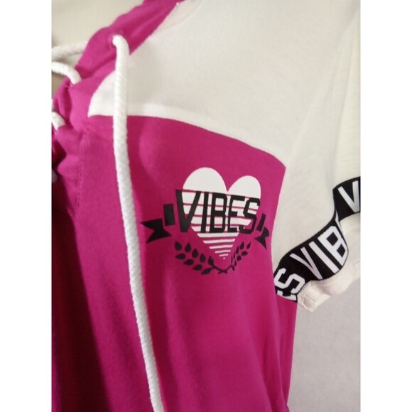 No Boundaries Lg(11/13) Pullover Drawstring V-neckline Pink White - Picture 2 of 11